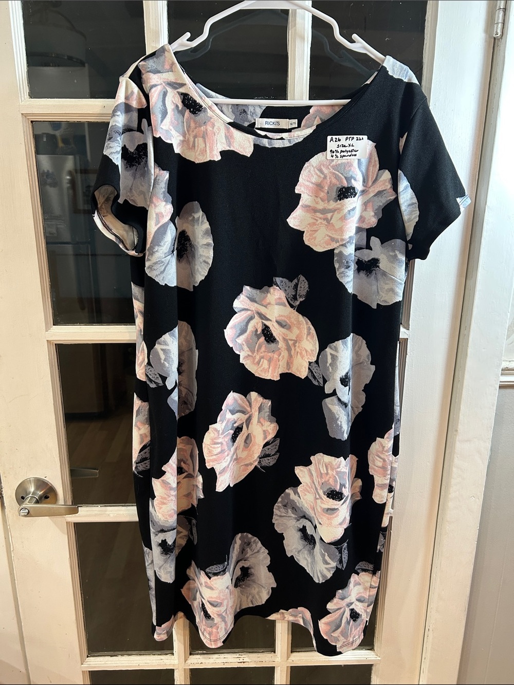 A26.    Ricki’s  Black Midi Dress with Pink & Cream Floral Print